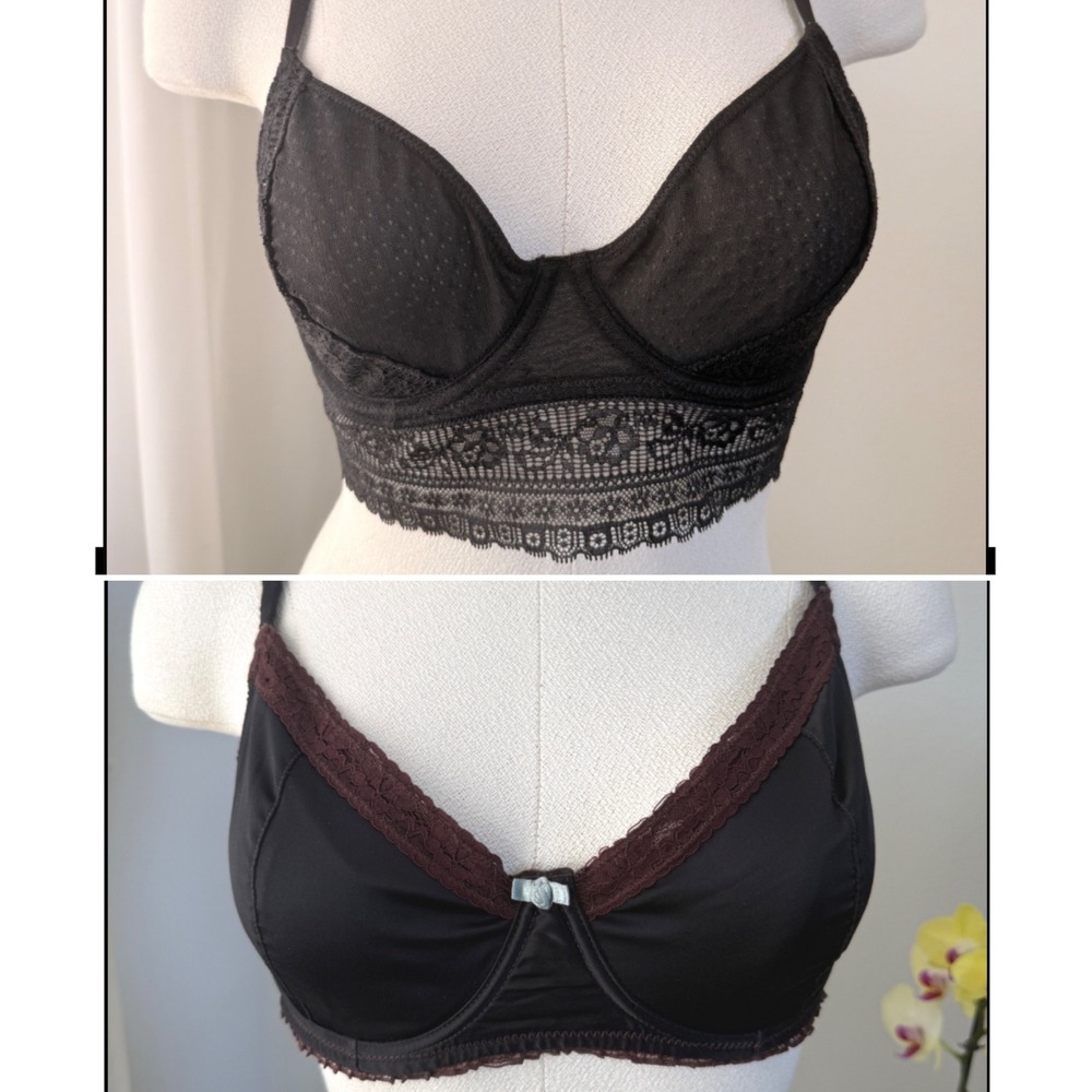 Intimately Free People Lot of (2) Underwire Bra Pointelle Mesh 34D Lace